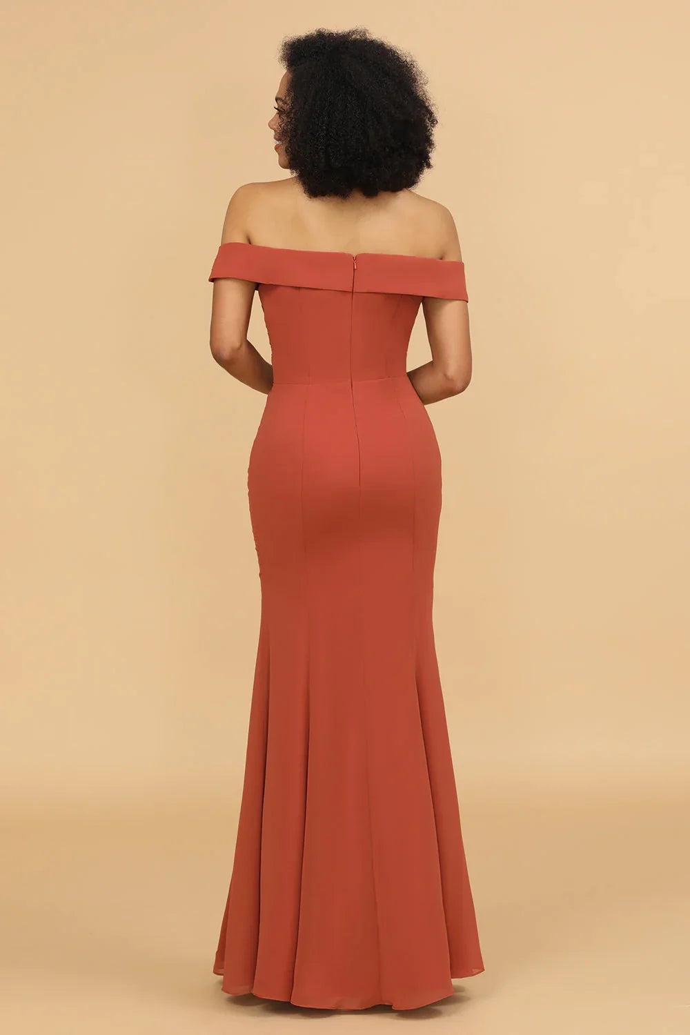 OKBBN Elegant Mermaid Off Shoulder Long Chiffon Bridesmaid Dresses