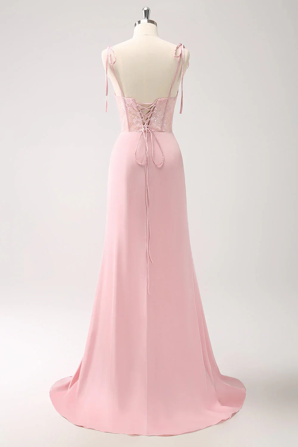 OKBBN Elegant Mermaid Thin Shoulder Strap Satin Waist Long Split Bridesmaid Dresses