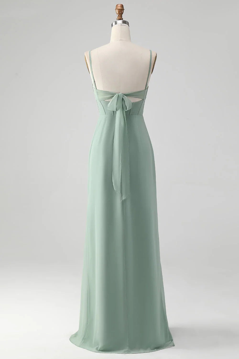 OKBBN Elegant Mermaid Thin Shoulder Strap Waist Long Split Bridesmaid Dresses