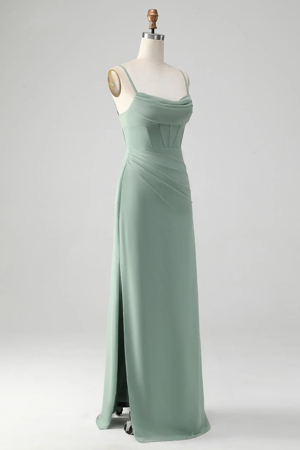 OKBBN Elegant Mermaid Thin Shoulder Strap Waist Long Split Bridesmaid Dresses