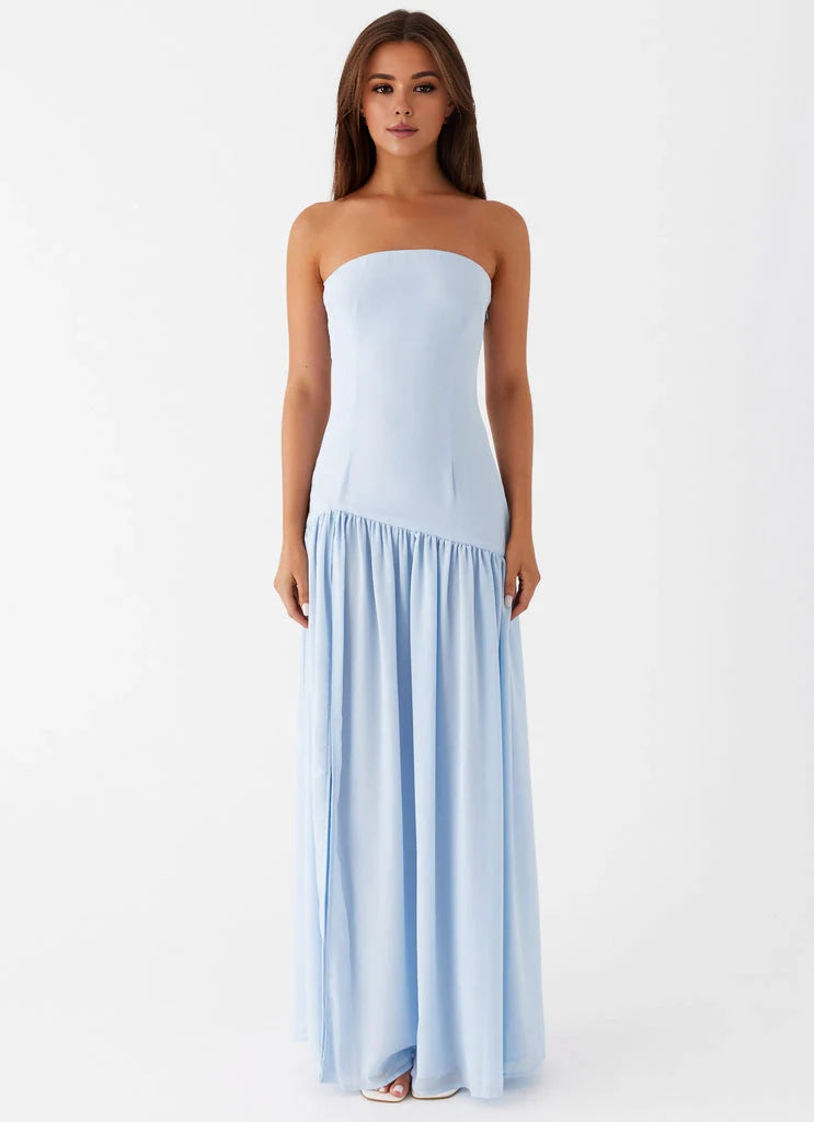 OKBBN Elegant Off Shoulder Lined Tight corset Semi Transparent Chiffon Skirt Prom Dresses