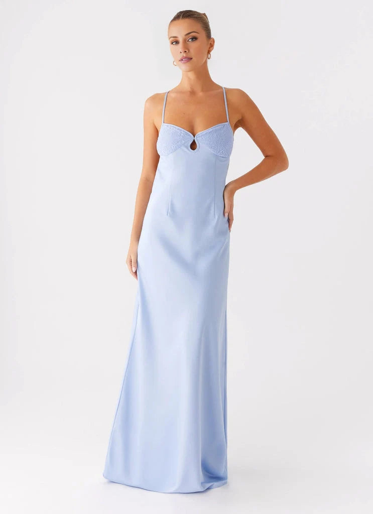 OKBBN Romantic and Avant garde Heart Collar Lock Eye Front Lace Satin Prom Dresses