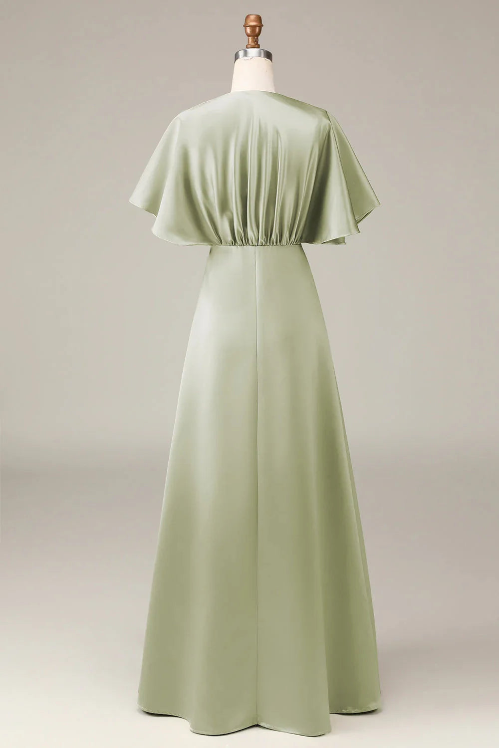 OKBBN's charming A-line V-neck satin short sleeved flowing Bridesmaid Dresses