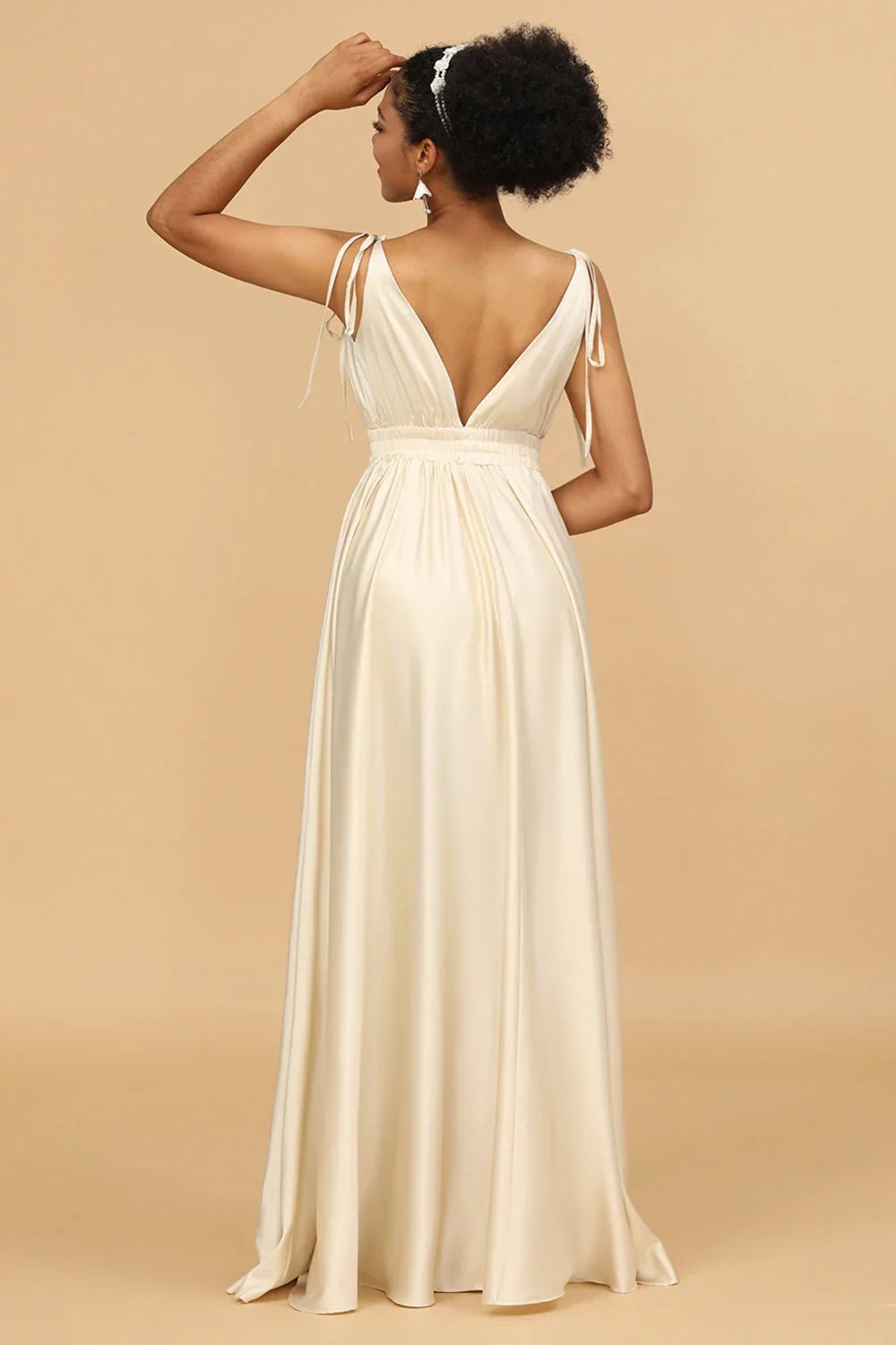OKBBN's charming A-line deep V-neck backless long Bridesmaid Dresses