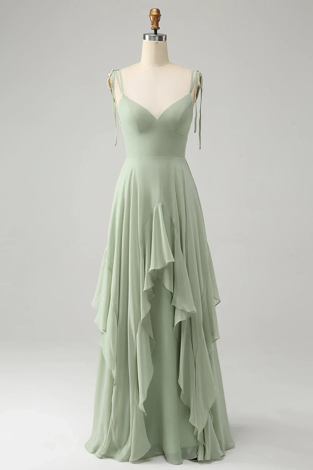 OKBBN's charming A-line high and low hem chiffon long ruffled Bridesmaid Dresses