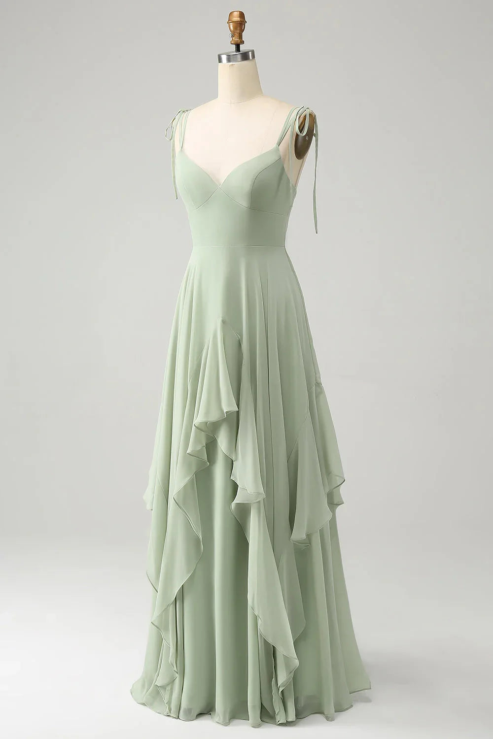 OKBBN's charming A-line high and low hem chiffon long ruffled Bridesmaid Dresses