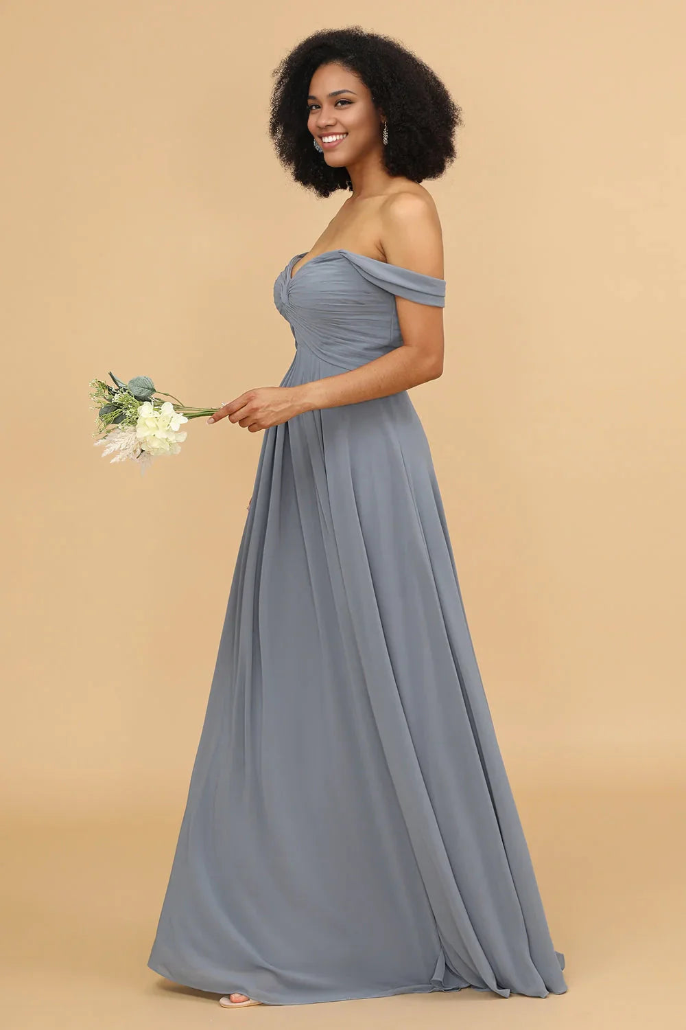 OKBBN's charming A-line shoulder length chiffon Bridesmaid Dresses