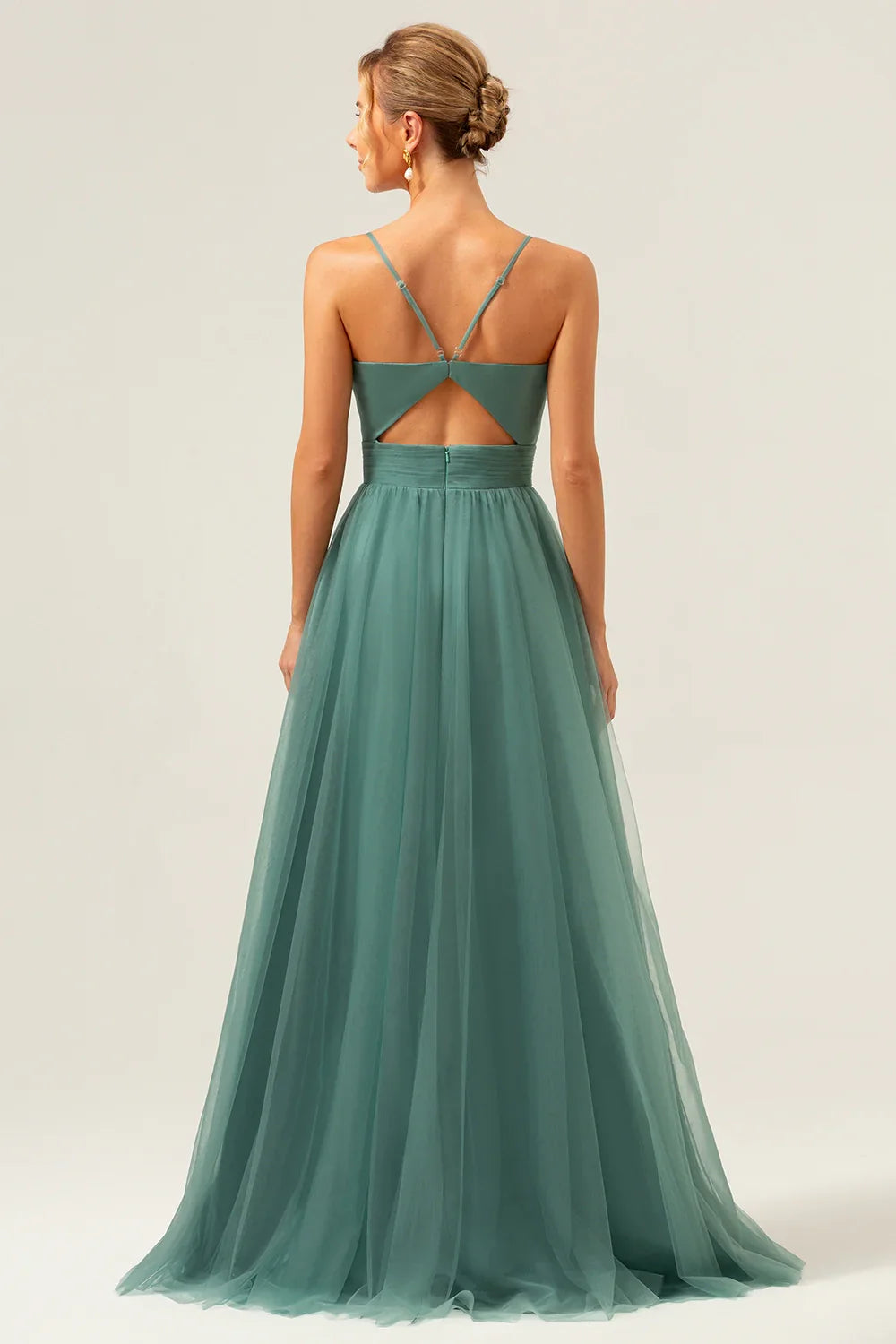 OKBBN's charming A-line thin shoulder strap with pleated decoration for floor mopping Bridesmaid Dresses