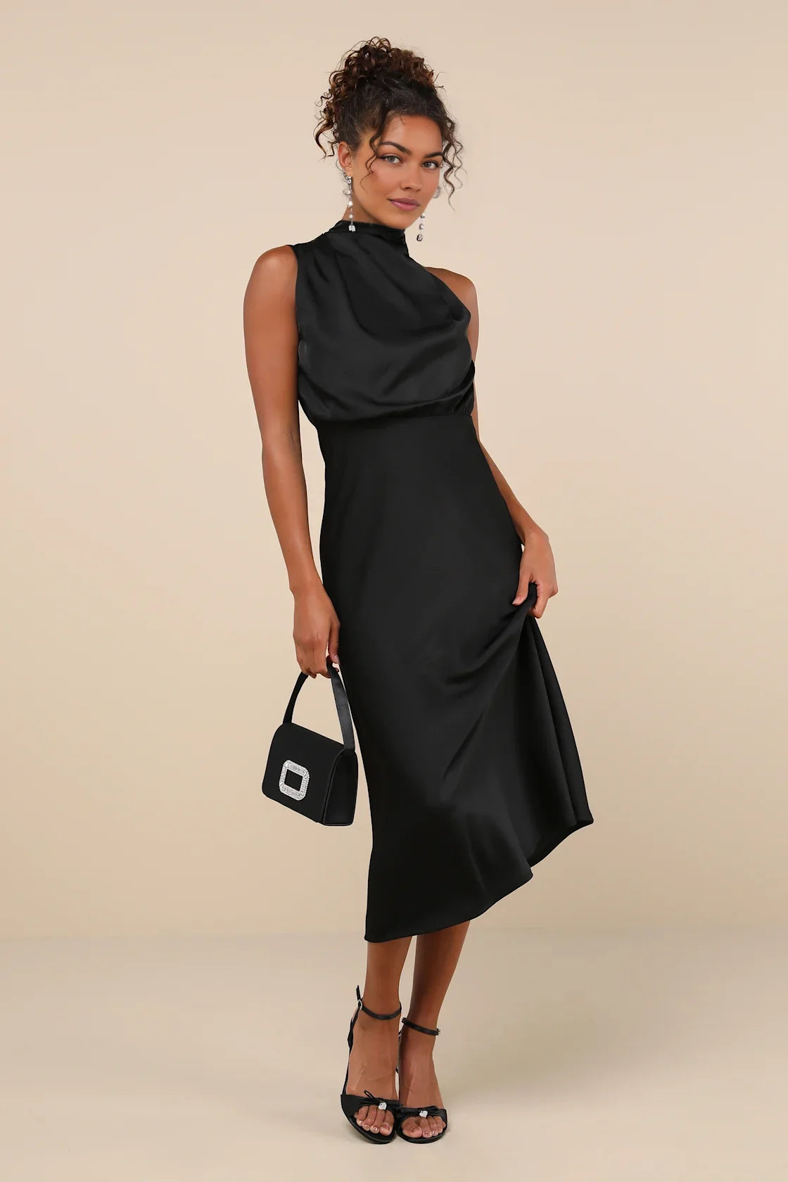 OKBBN's charming asymmetrical medium length woven satin Homecoming Dresses