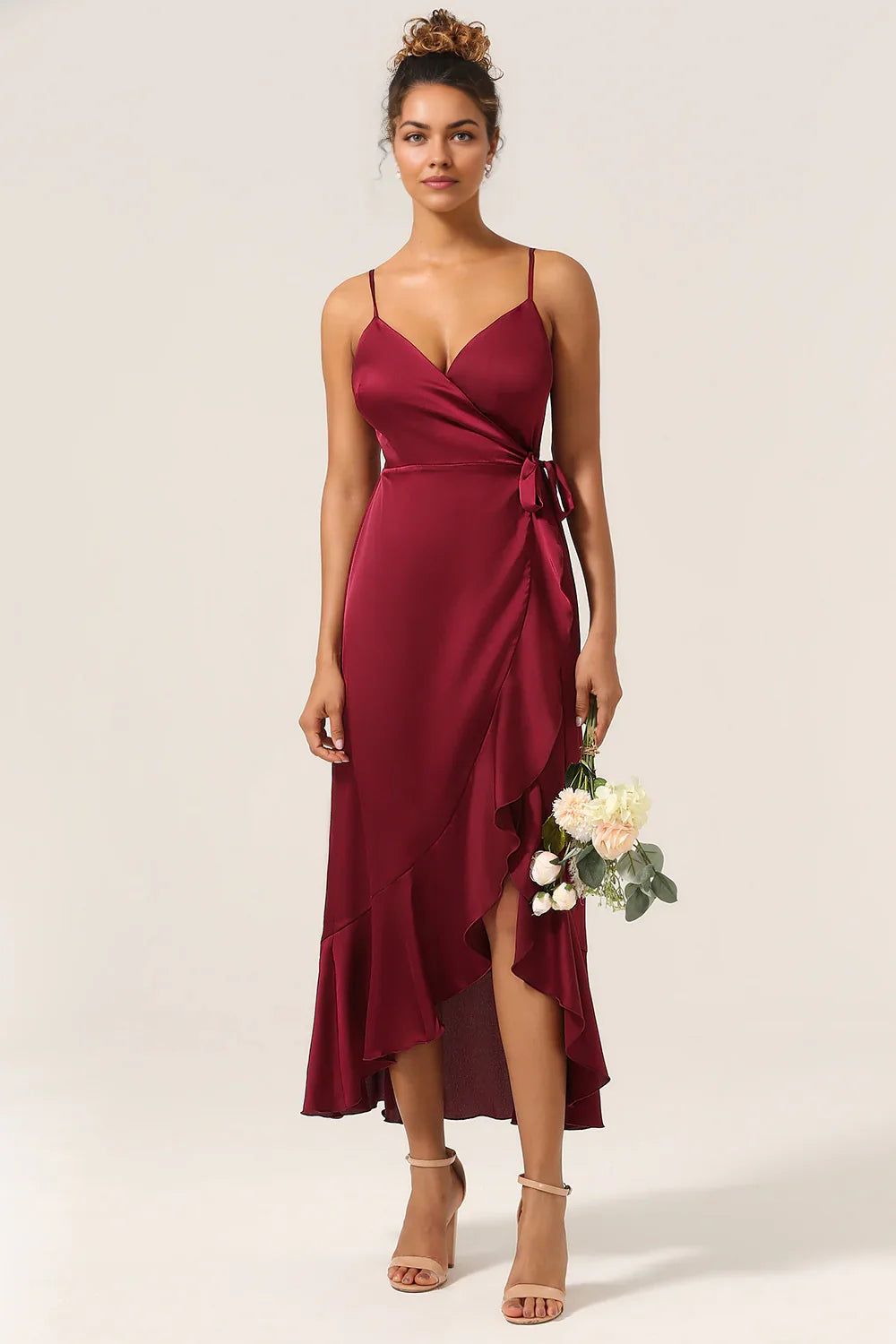OKBBN's charming asymmetrical thin shoulder strap with ruffled edges Bridesmaid Dresses