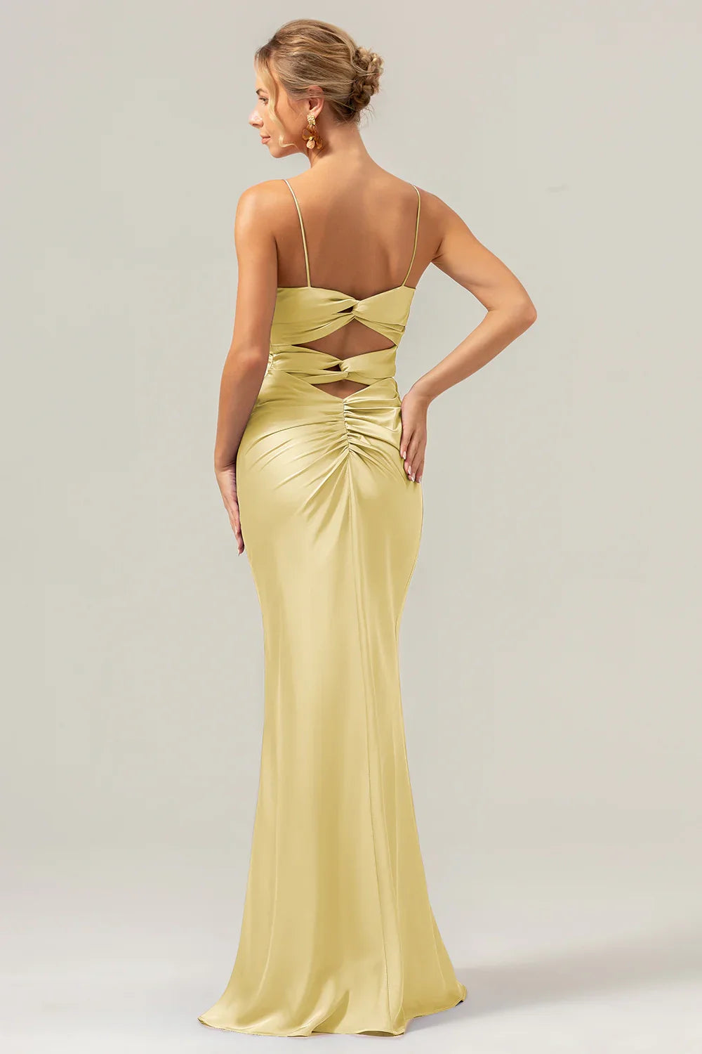 OKBBN's charming mermaid slim shoulder strap with front pleat long Bridesmaid Dresses
