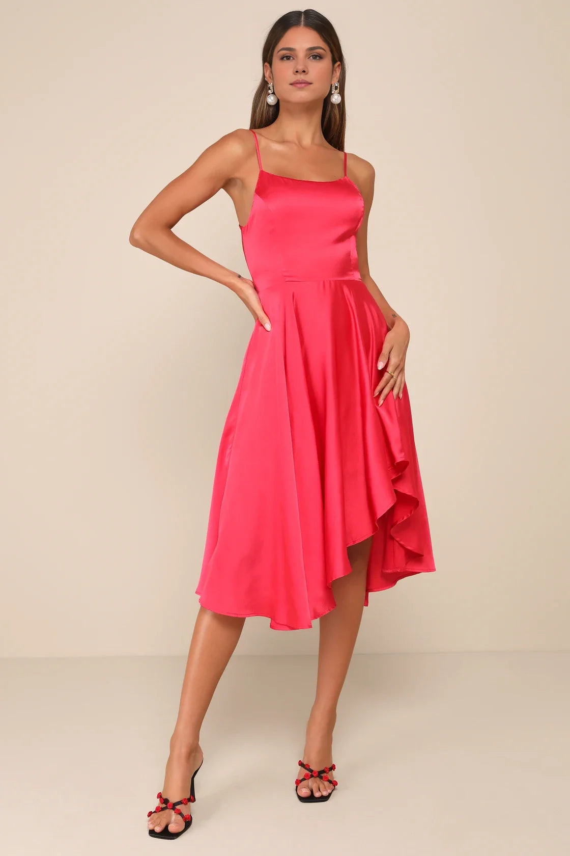 OKBBN's charming satin asymmetrical lace up mid length Homecoming Dresses