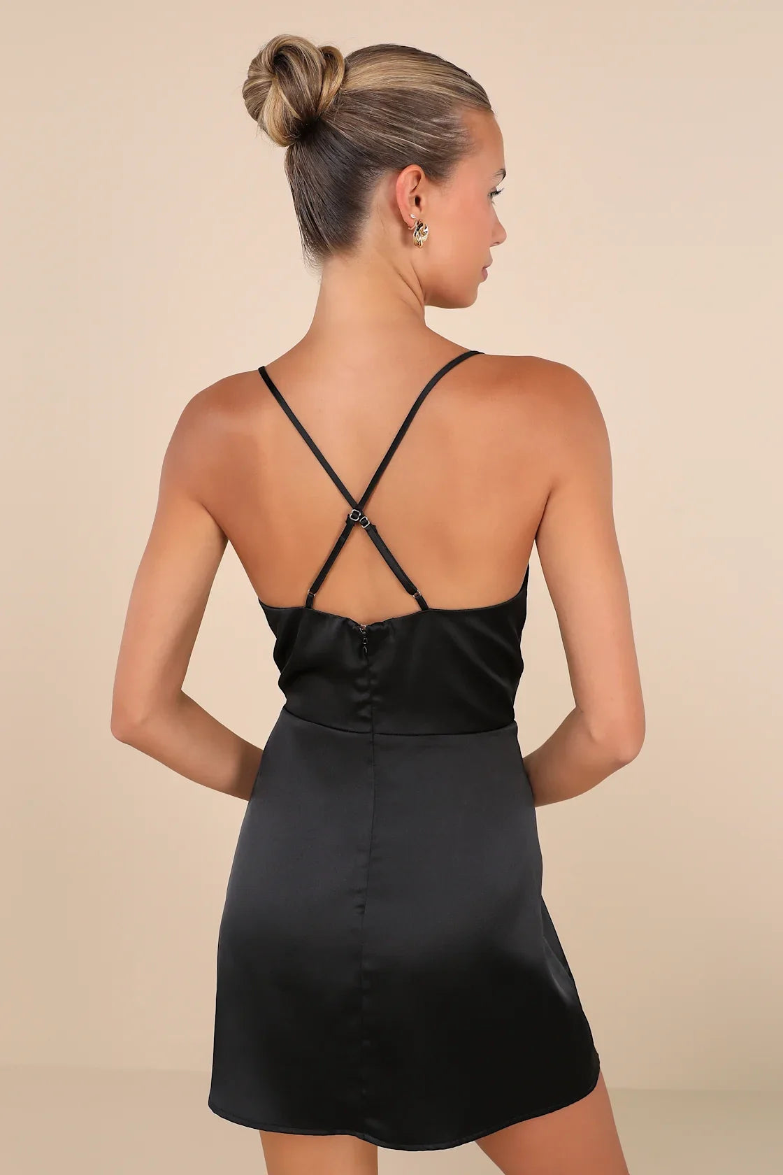OKBBN's charming satin sleeveless hanging neck mini Homecoming Dresses