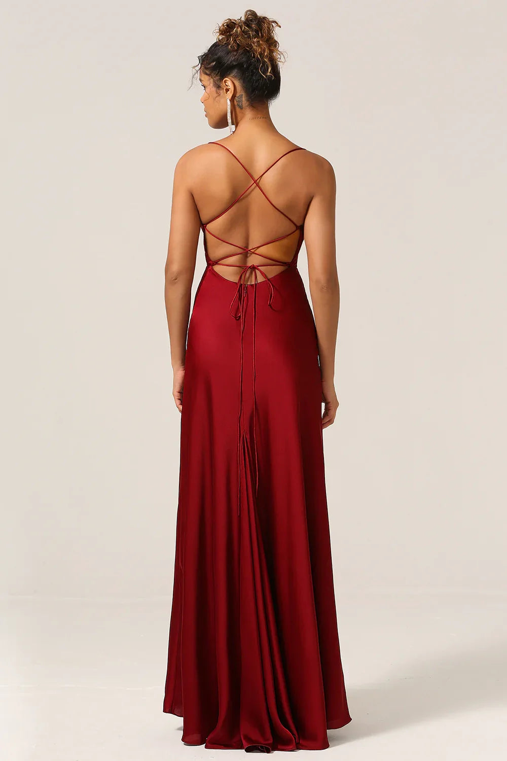 OKBBN's charming sleeveless A-line thin shoulder straps and floor satin Bridesmaid Dresses