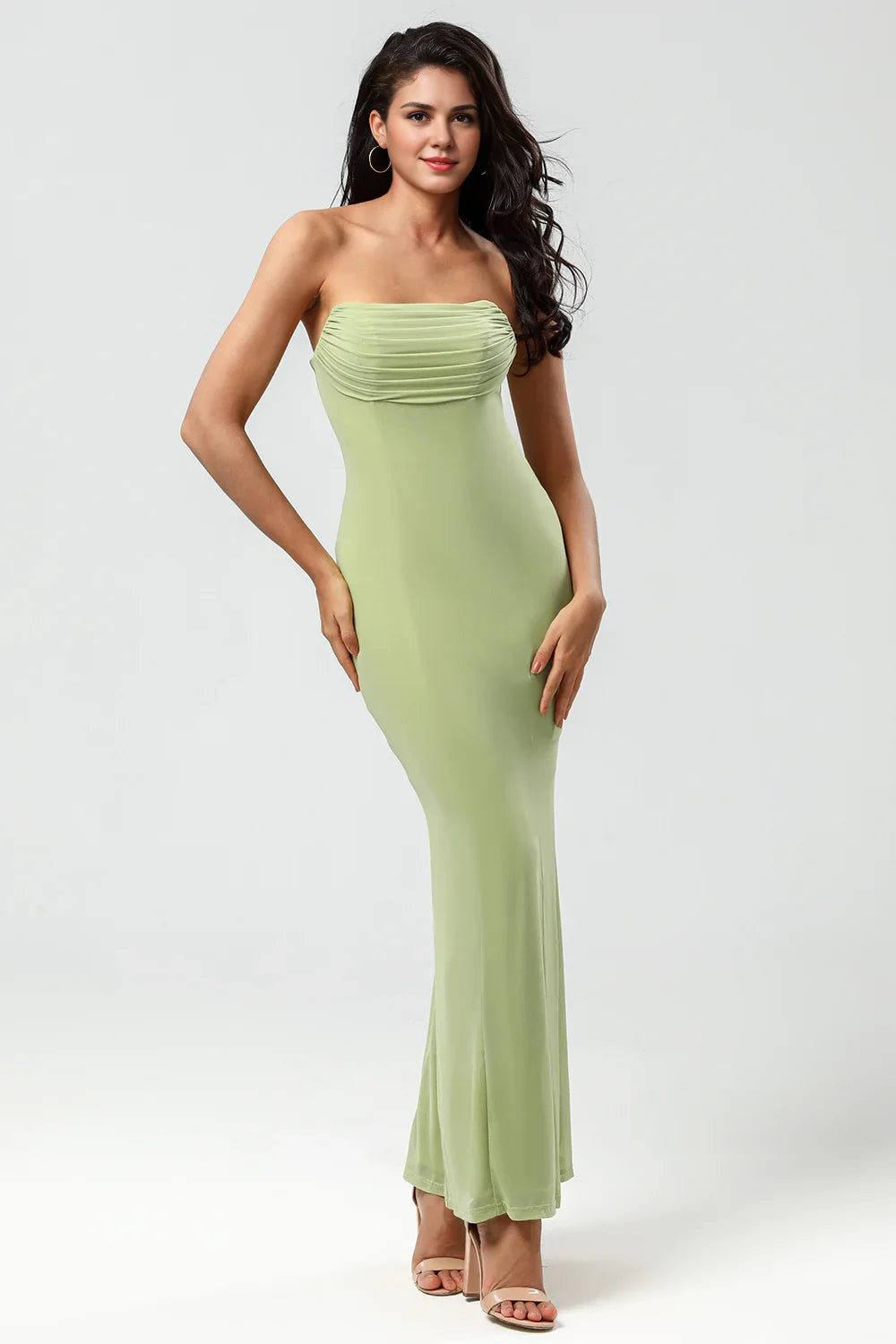OKBBN's charming slim fit mermaid with shoulder baring and floor opening Bridesmaid Dresses