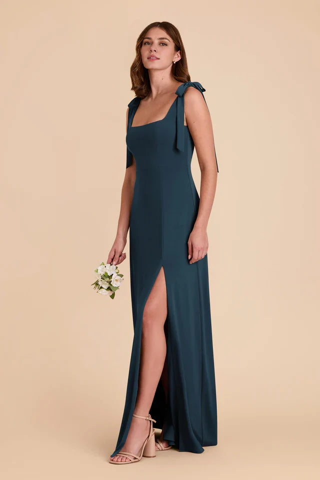 OKBBN's charming square neckline, detachable shoulder straps, fully lined front slit, Prom Dresses