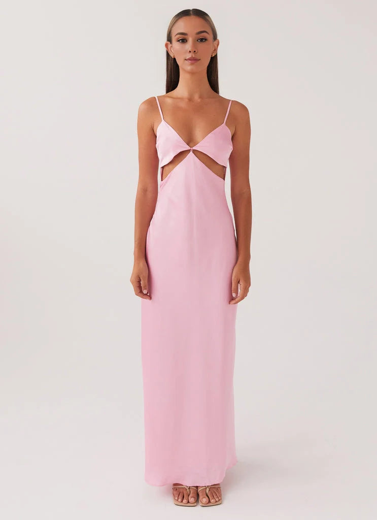OKBBN's charming thin shoulder strap satin backless Prom Dresses