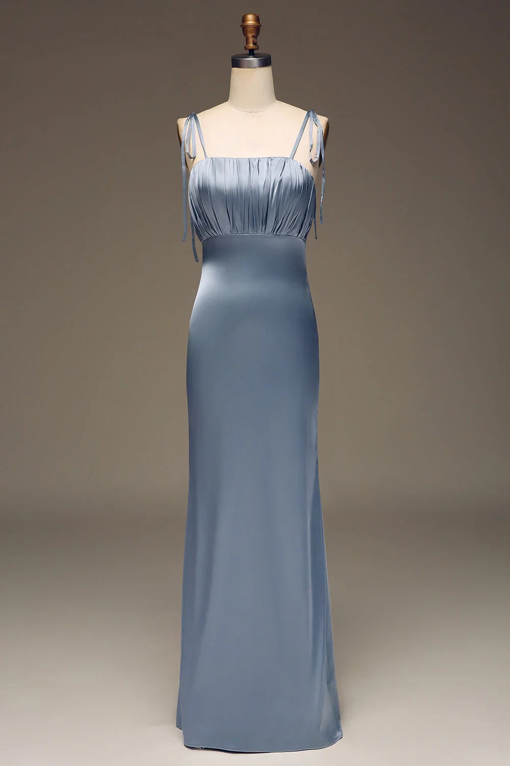 OKBBN's charming tight fitting thin shoulder strap satin pleated Bridesmaid Dresses