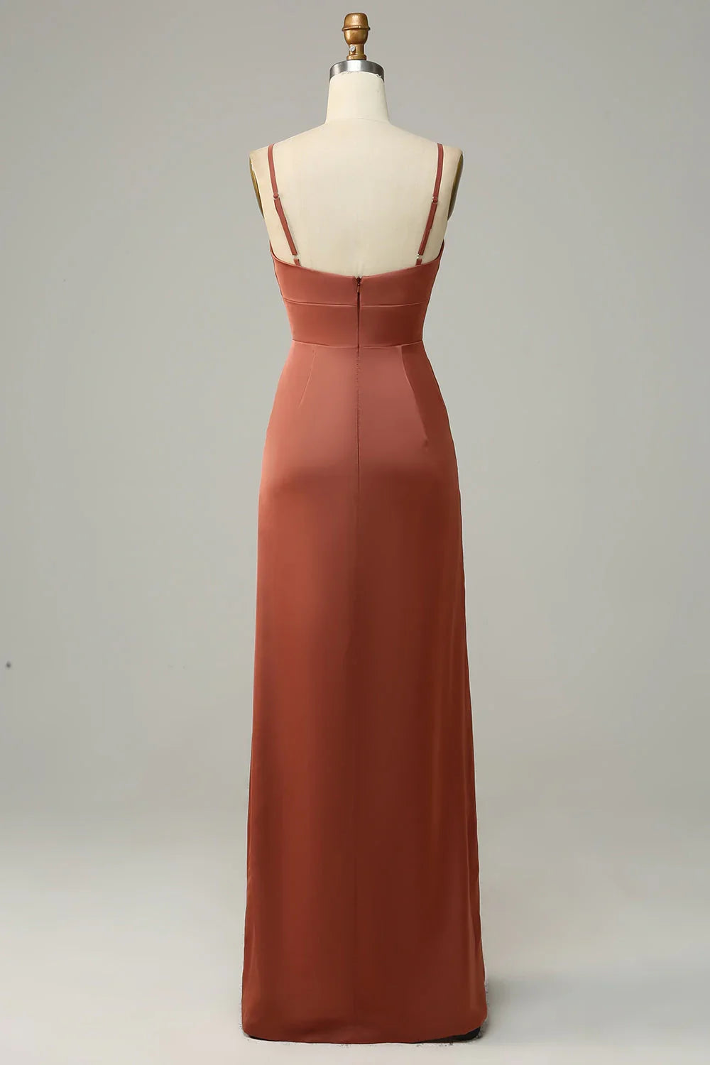 OKBBN's charming tight fitting thin shoulder strap with satin slit Bridesmaid Dresses