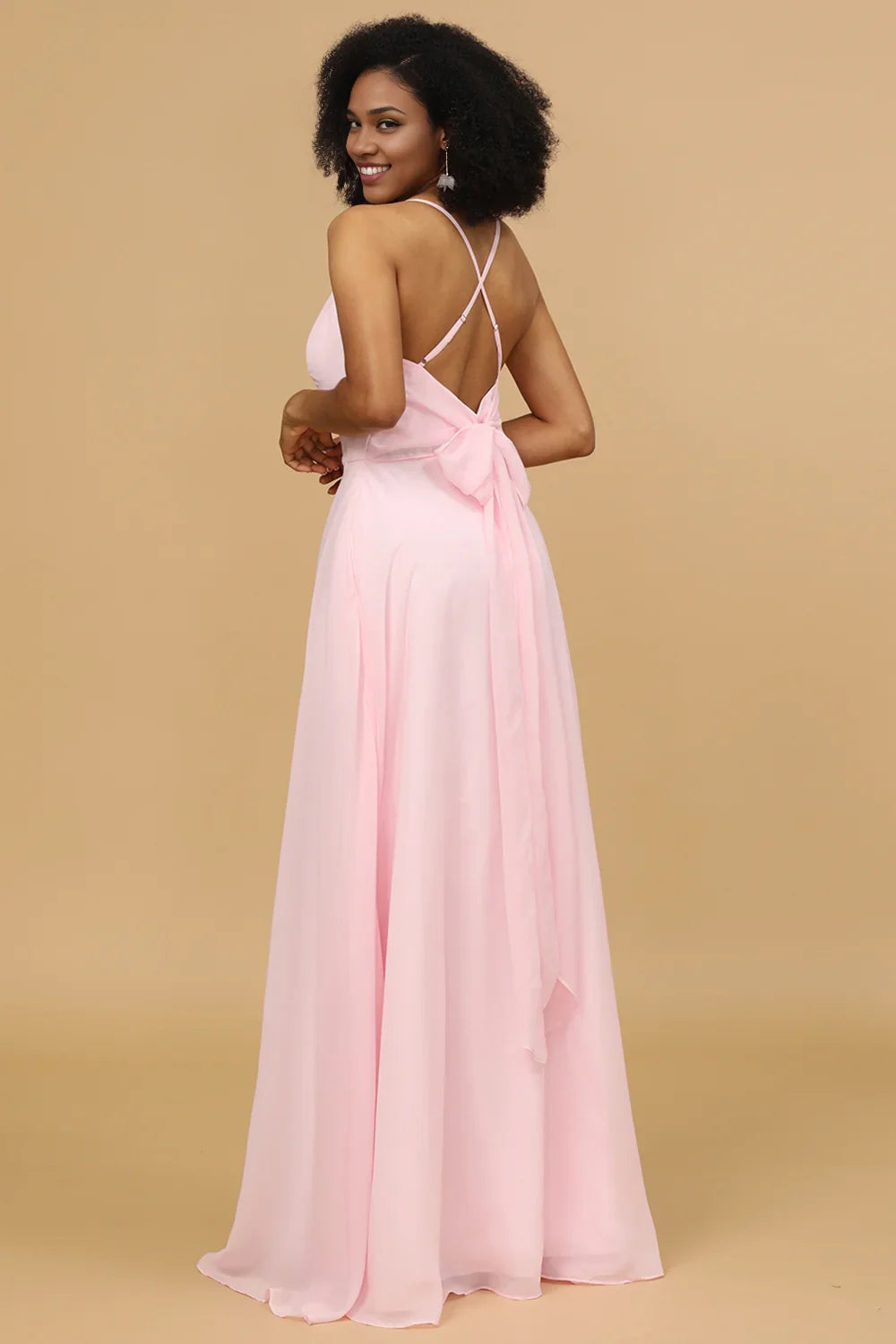 OKBBN's charming tight straight tube slim shoulder strap long chiffon Bridesmaid Dresses