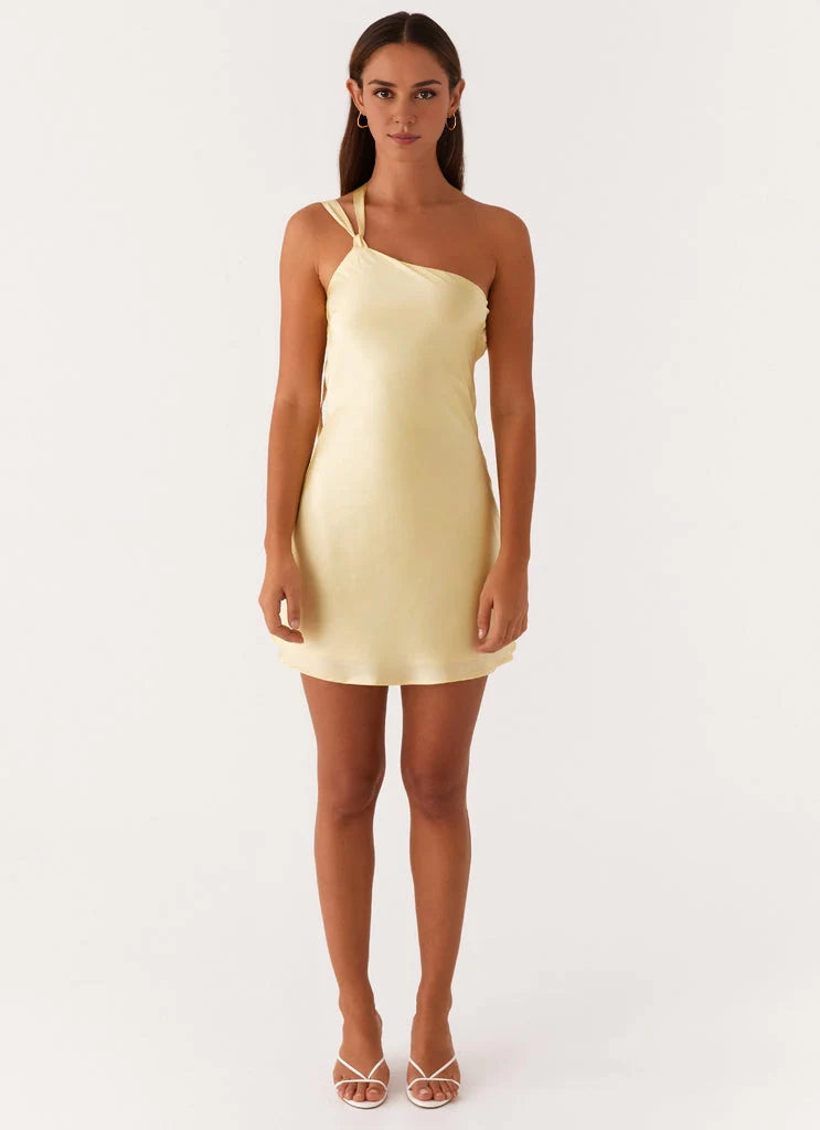 OKBBN's dazzling single shoulder collar, backless luxury satin Prom Dresses
