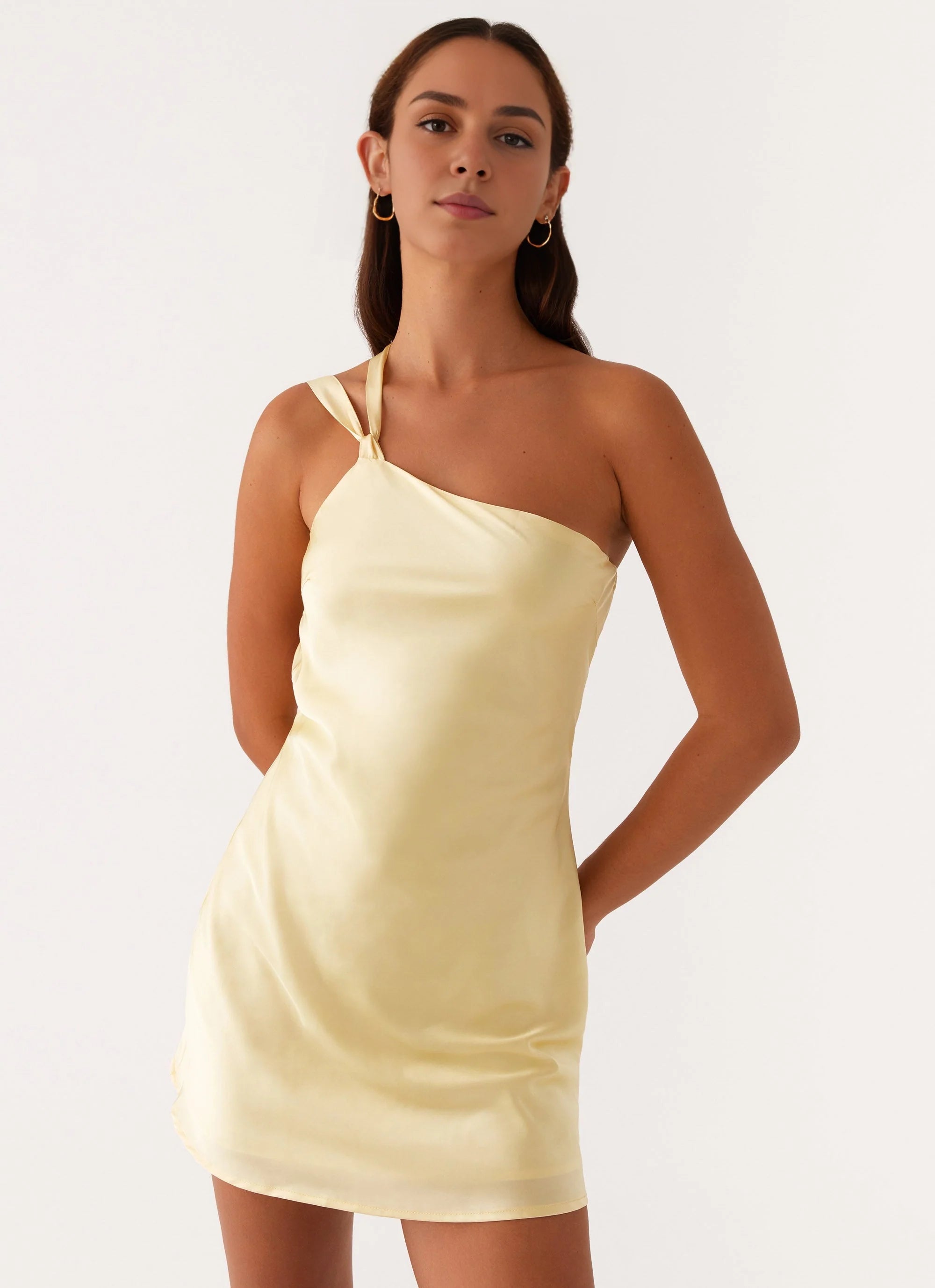 OKBBN's dazzling single shoulder collar, backless luxury satin Prom Dresses