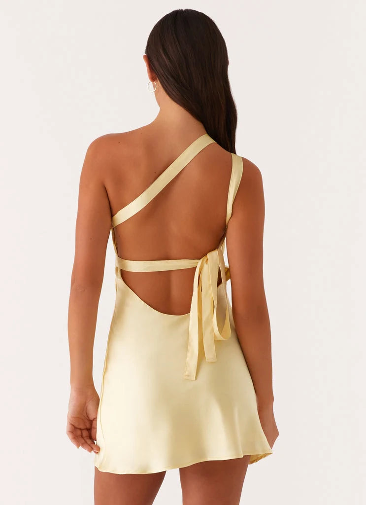OKBBN's dazzling single shoulder collar, backless luxury satin Prom Dresses