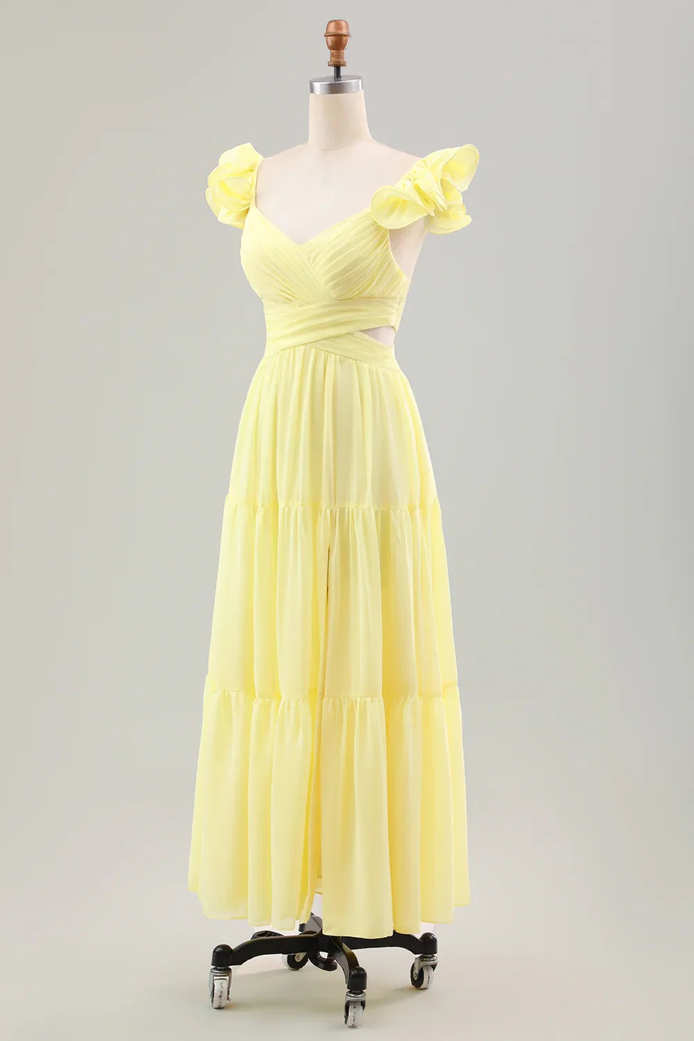 OKBBN's elegant and minimalist A-line pleated chiffon with ruffle edges Bridesmaid Dresses