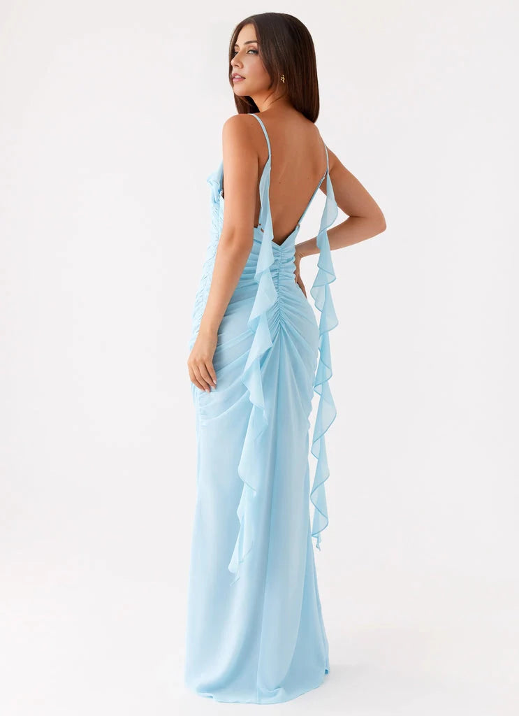 OKBBN's elegant and soft V-neck design is slim fitting with ruffled details, accentuating the silhouette for a more dynamic and elegant Prom Dresses