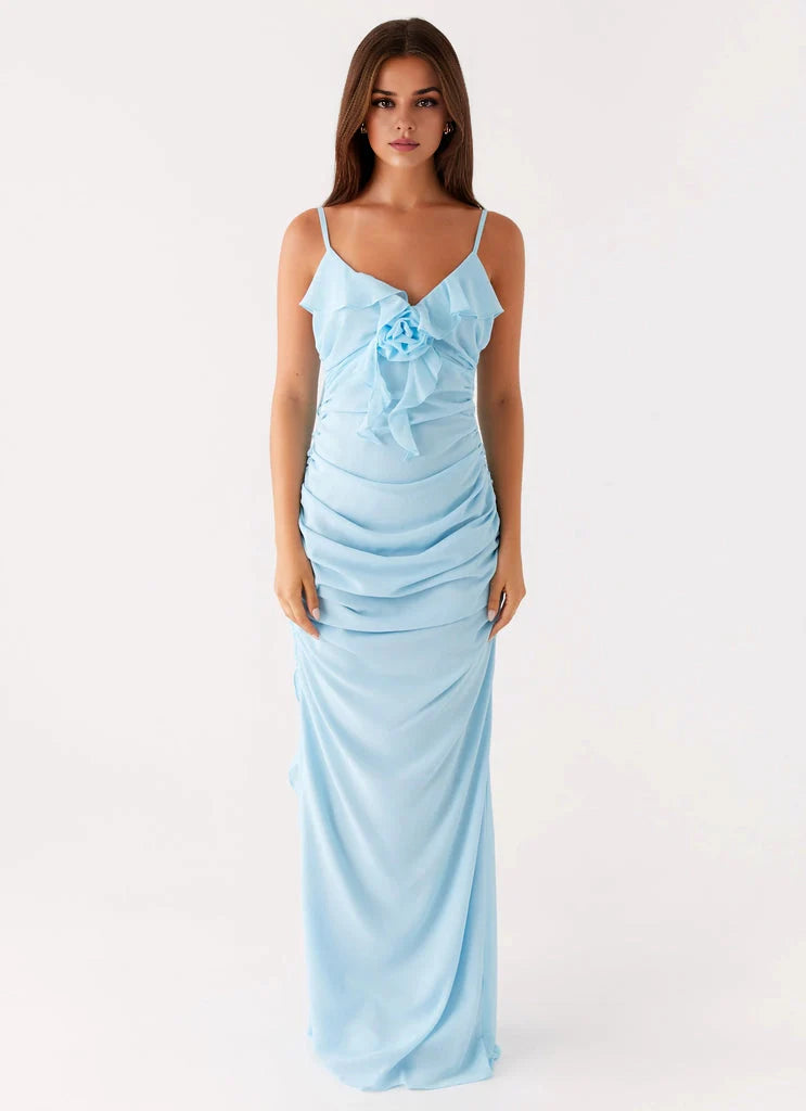OKBBN's elegant and soft V-neck design slim fit ruffle edge silhouette Prom Dresses