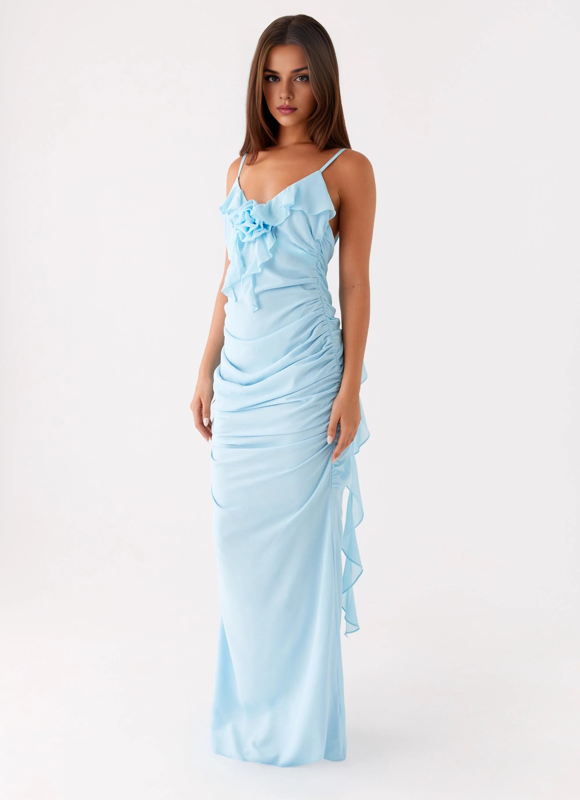 OKBBN's elegant and soft V-neck design slim fit ruffle edge silhouette Prom Dresses