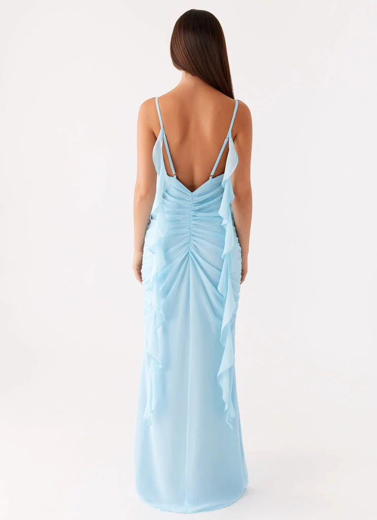 OKBBN's elegant and soft V-neck design slim fit ruffle edge silhouette Prom Dresses