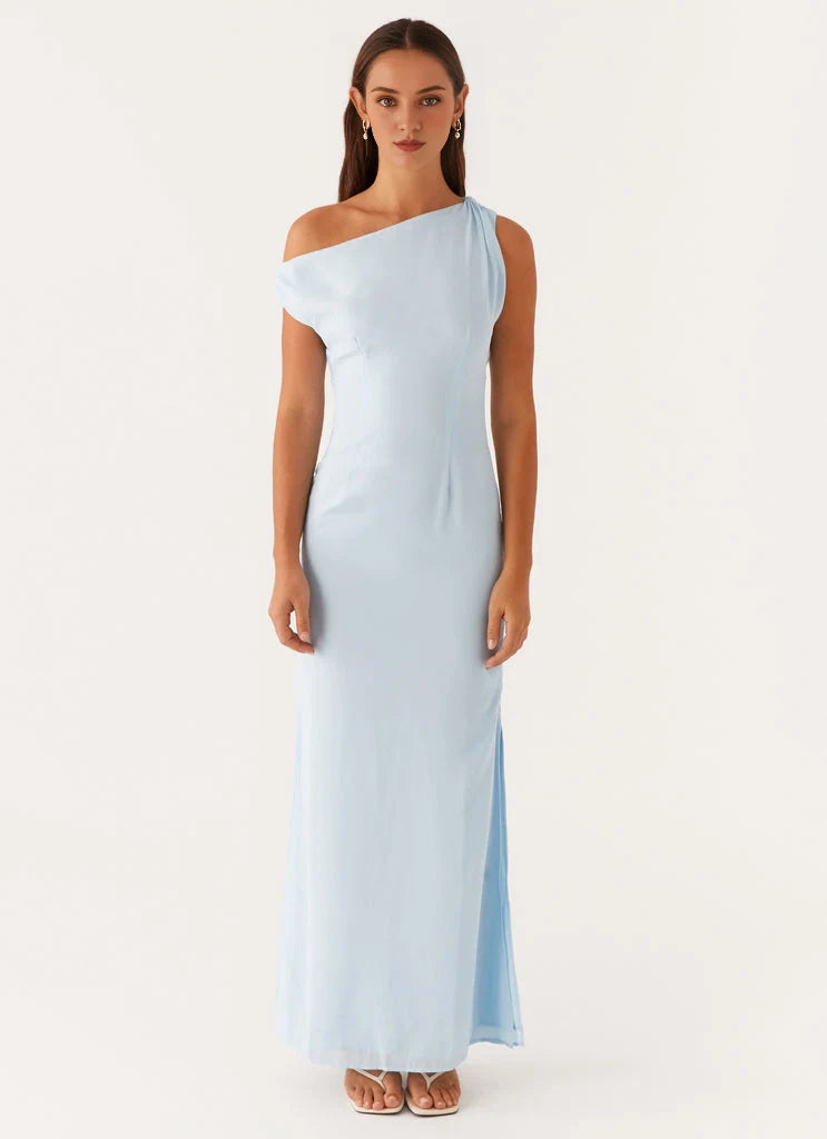 OKBBN's elegant pleated silhouette and charming off shoulder side slit Prom Dresses