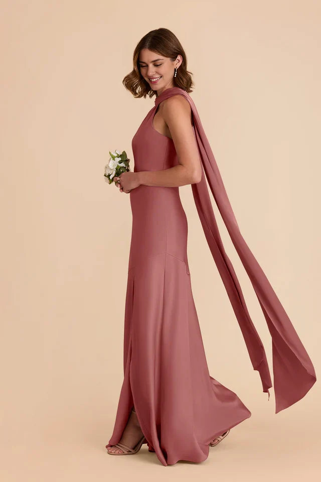 OKBBN's eye-catching floor exposed back fully lined A-line matte satin Prom Dresses