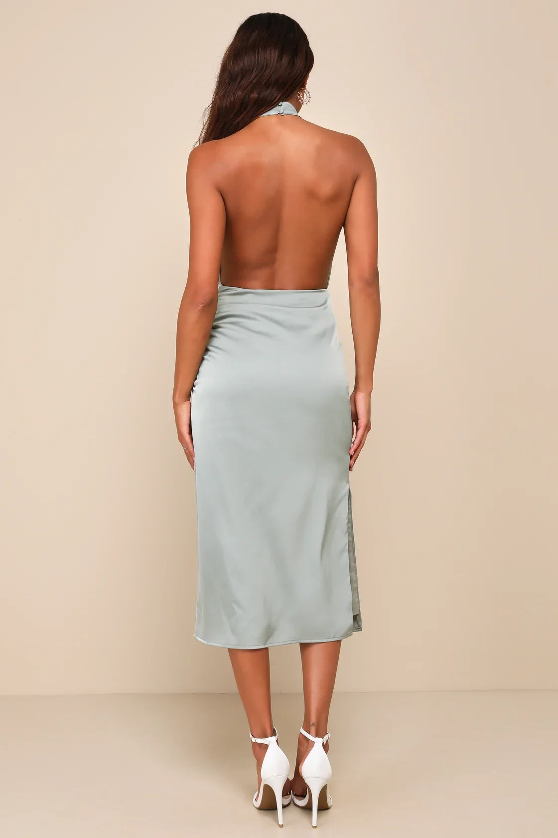 OKBBN's eye-catching satin backless mid length Homecoming Dresses