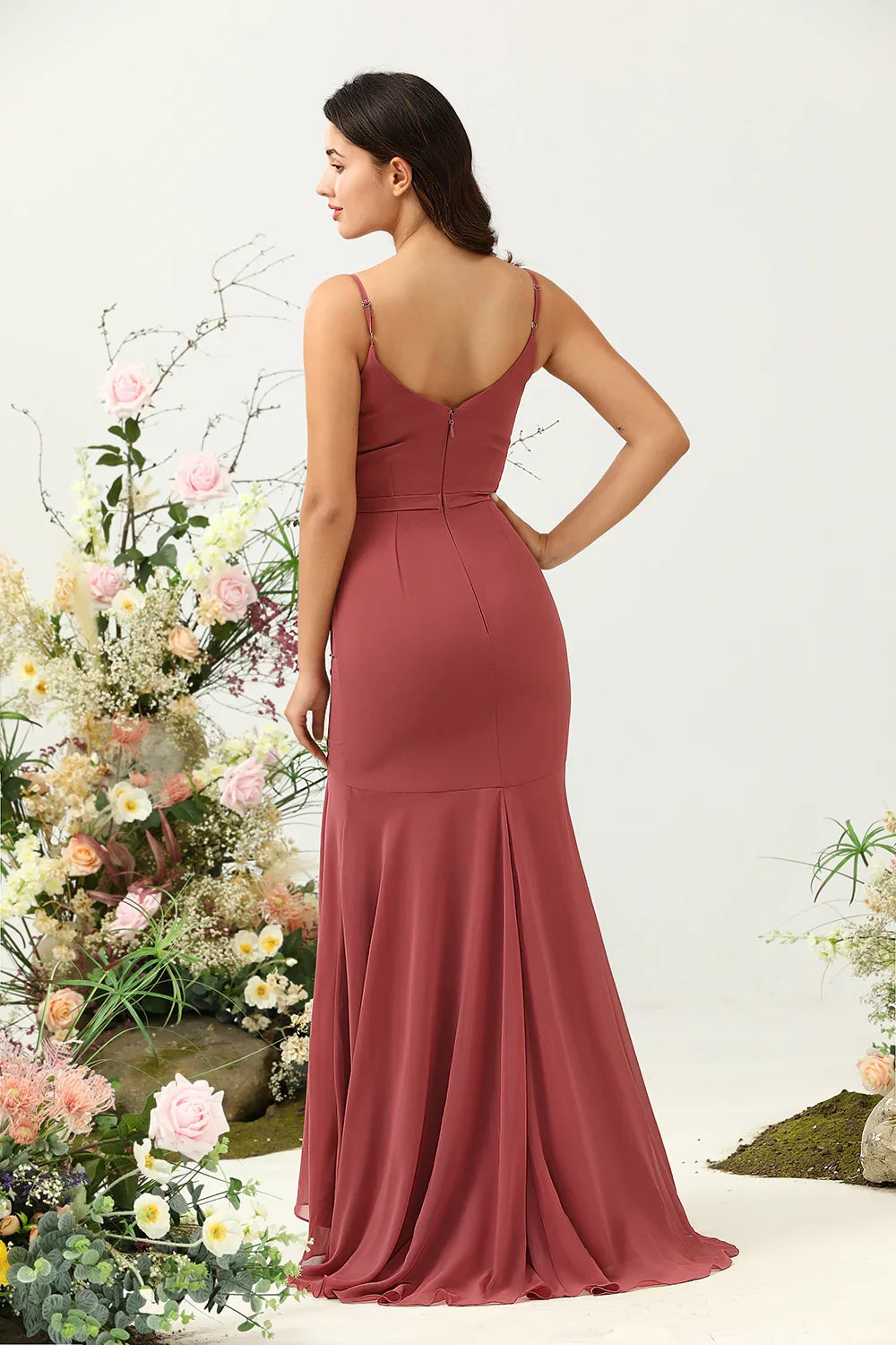 OKBBN's eye-catching slim fit mermaid slim shoulder strap asymmetrical chiffon Bridesmaid Dresses