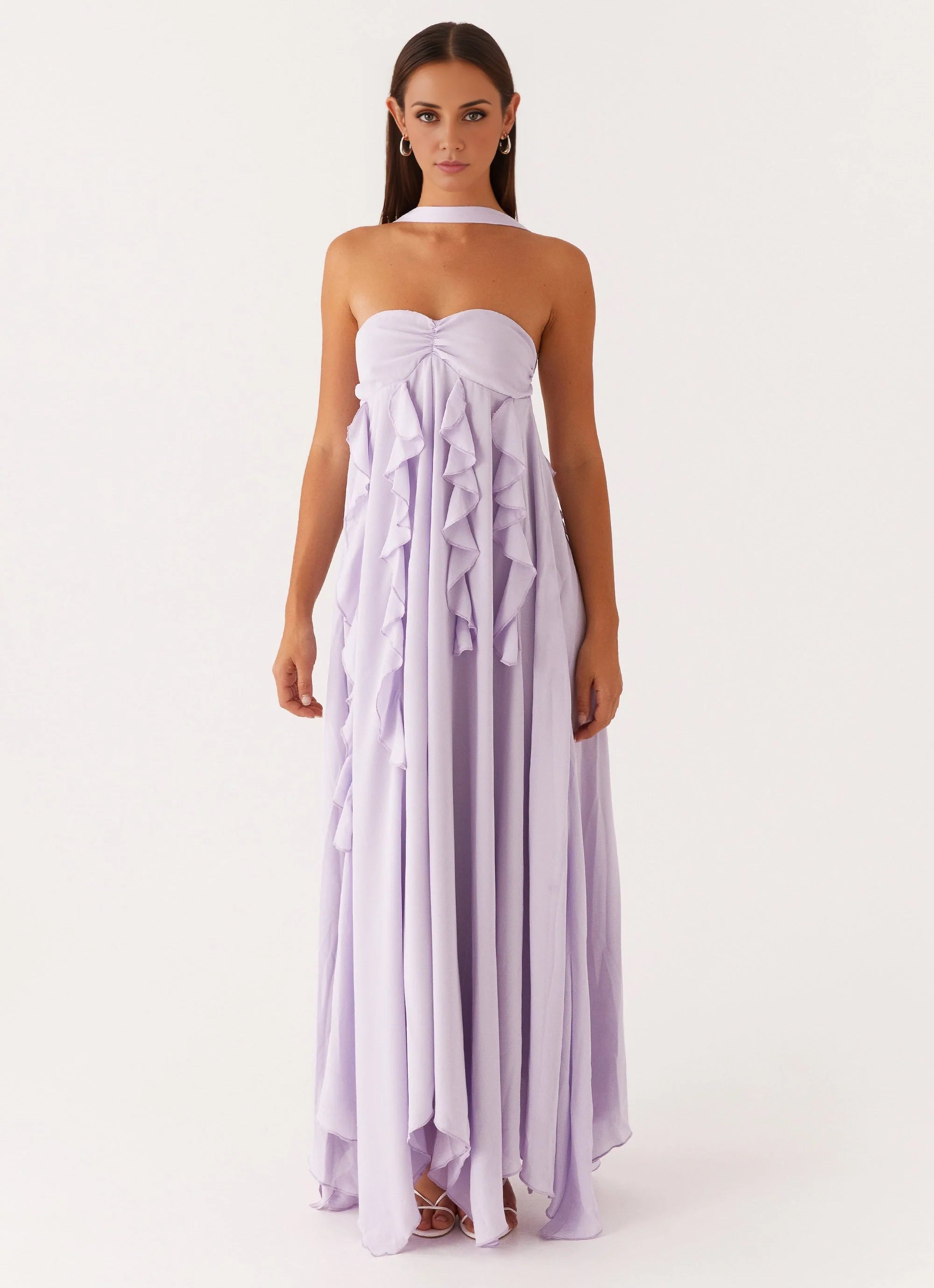 OKBBN's fashionable ruffled edge off shoulder loose cut back strap adjustable Homecoming Dresses