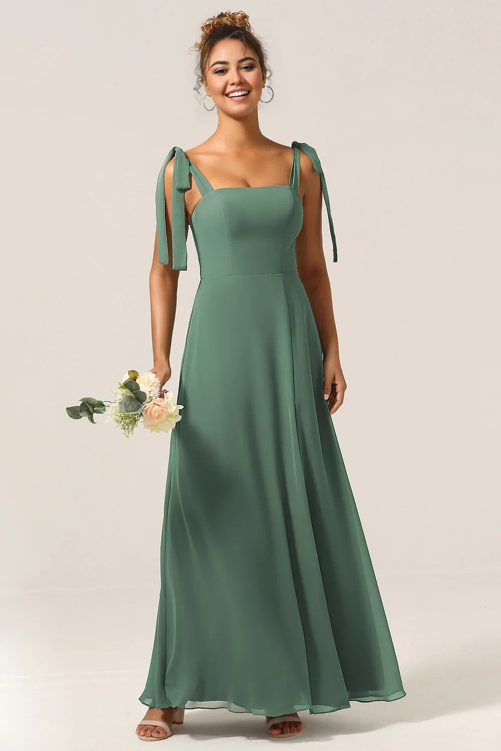 OKBBN's flowing slim fit A-line thin shoulder strap and floor slit Bridesmaid Dresses