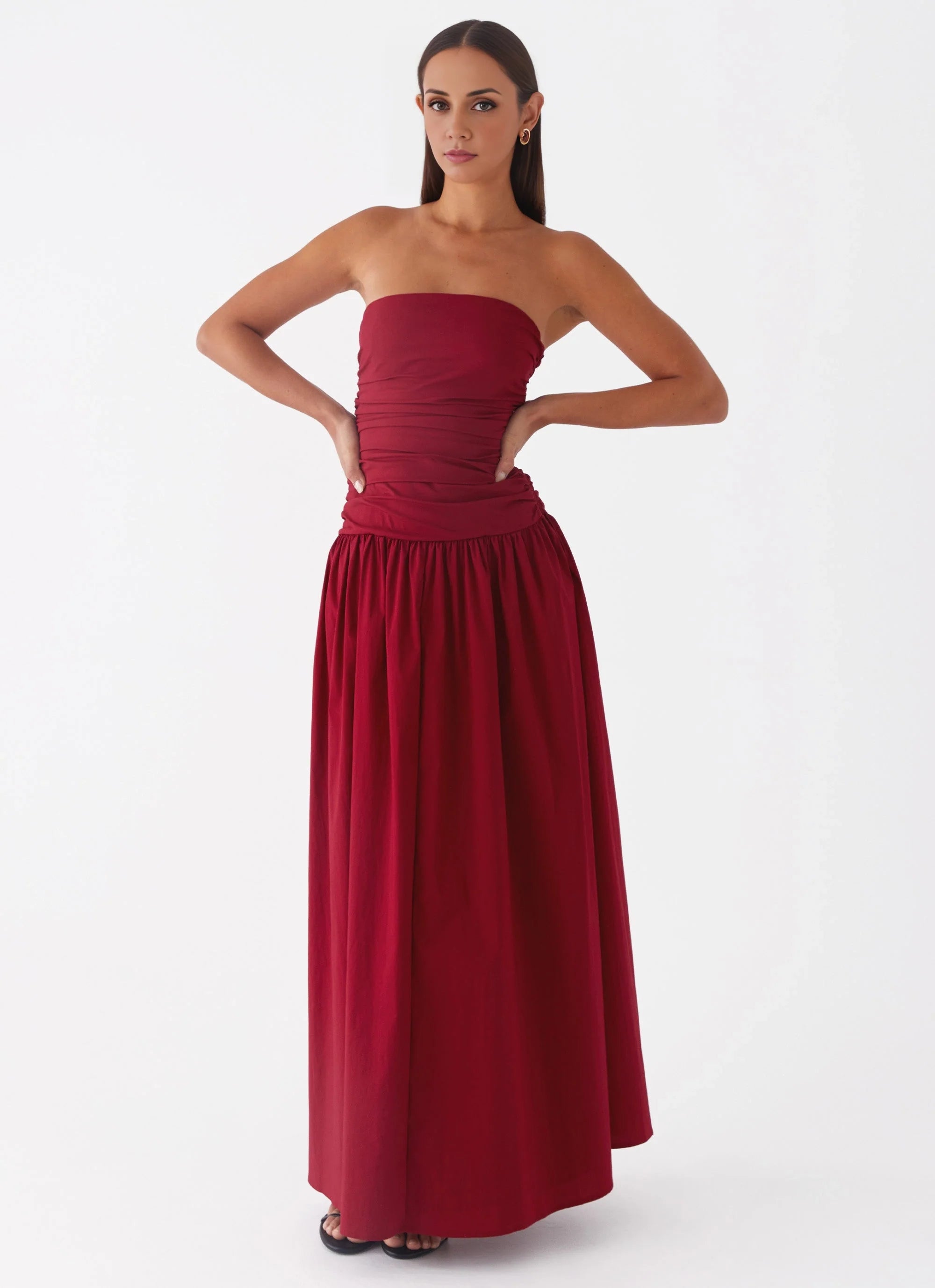 OKBBN's relaxed and elegant pleated side low waisted flared skirt with graceful silhouette Prom Dresses