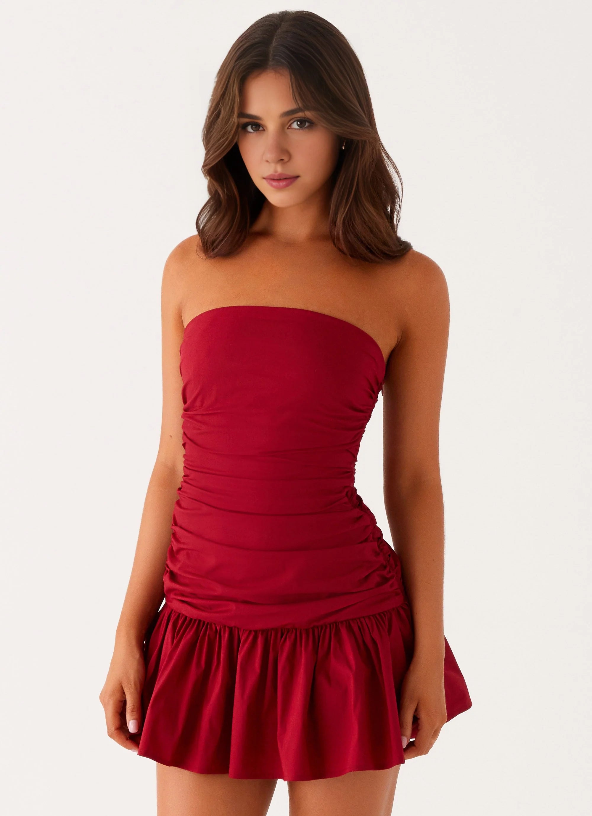 OKBBN's sexy and playful off shoulder side pleated flared skirt is the perfect choice Prom Dresses