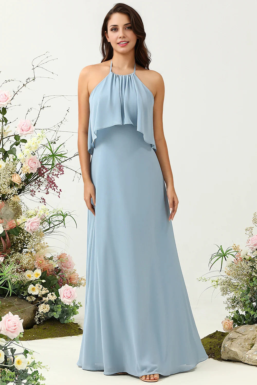 OKBBN's stunning A-line backless chiffon ruffled Bridesmaid Dresses