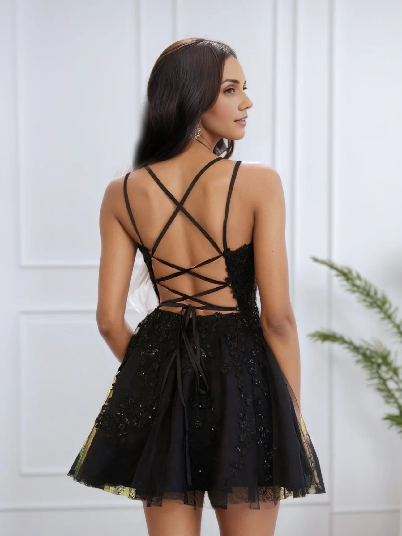 OKBBN's stunning A-shaped thin shoulder strap decal short Homecoming Dresses