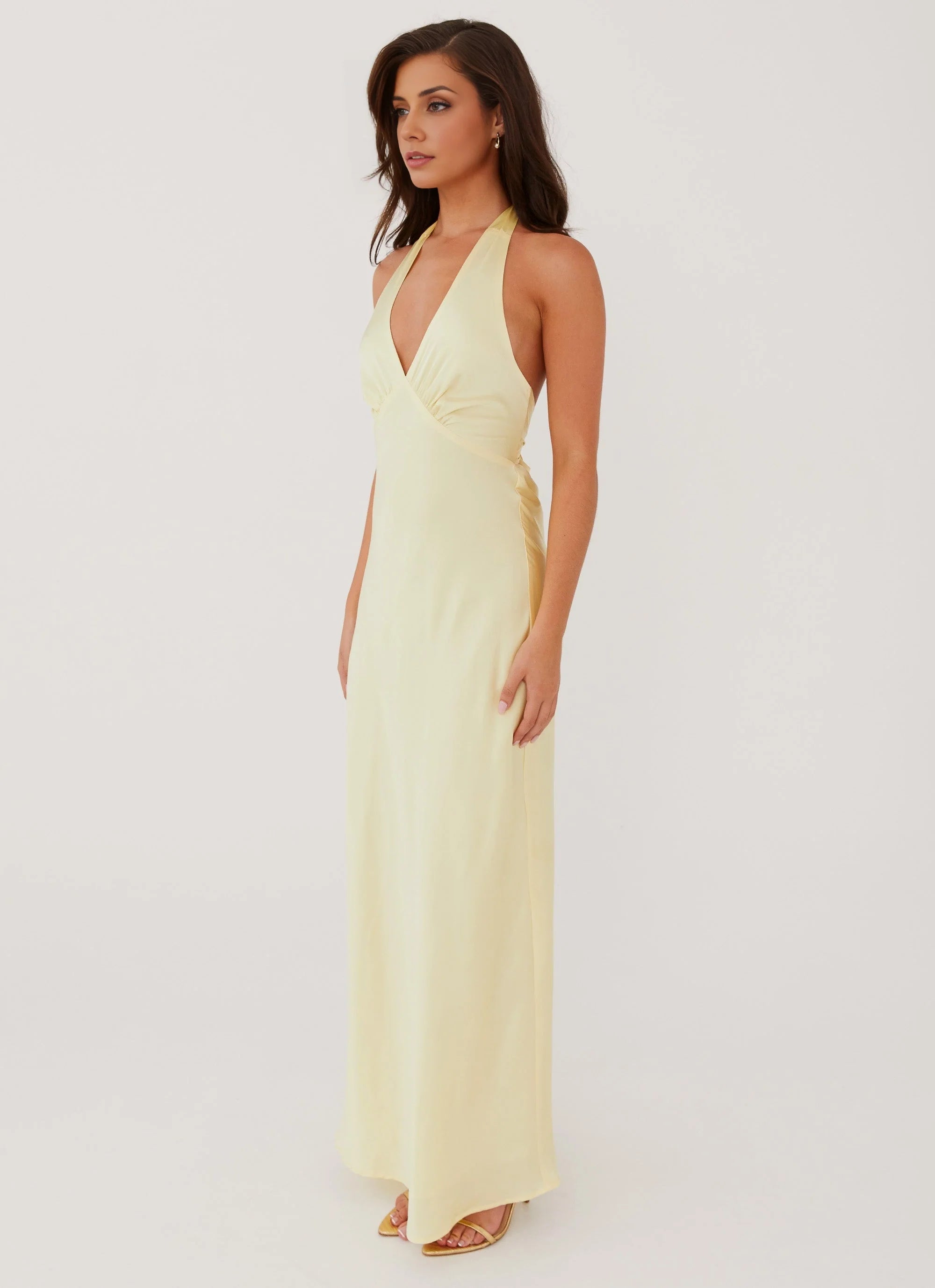 OKBBN's stunning satin slant cut backless suspender Prom Dresses