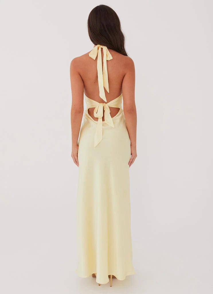 OKBBN's stunning satin slant cut backless suspender Prom Dresses