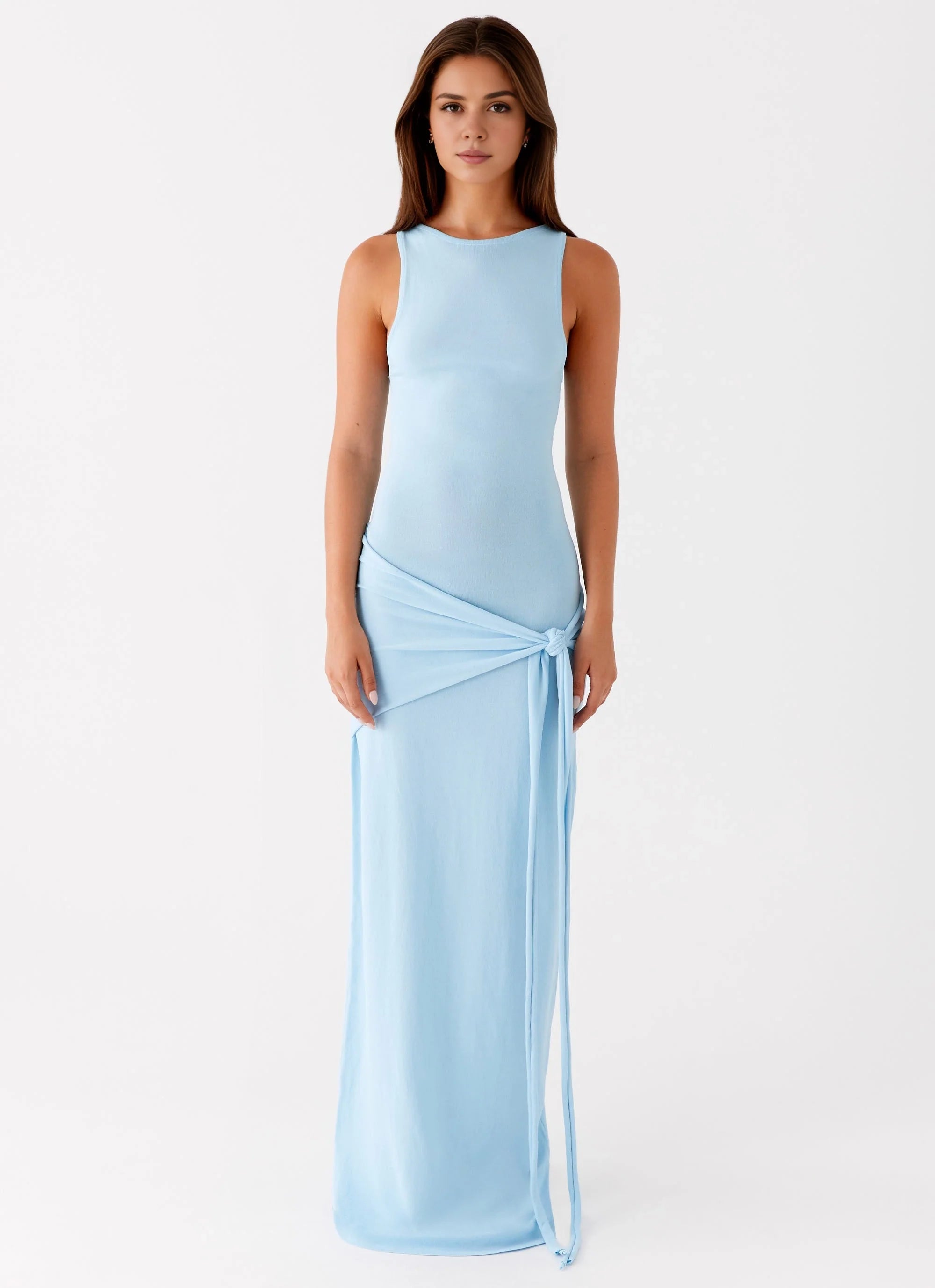 OKBBN's stylish long fitting knit fabric with a high round neck and smooth silhouette Prom Dresses