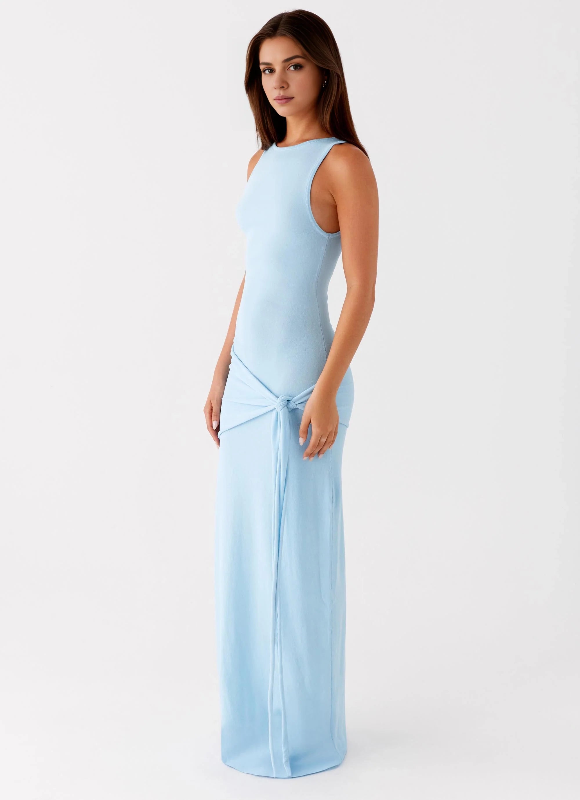 OKBBN's stylish long fitting knit fabric with a high round neck and smooth silhouette Prom Dresses