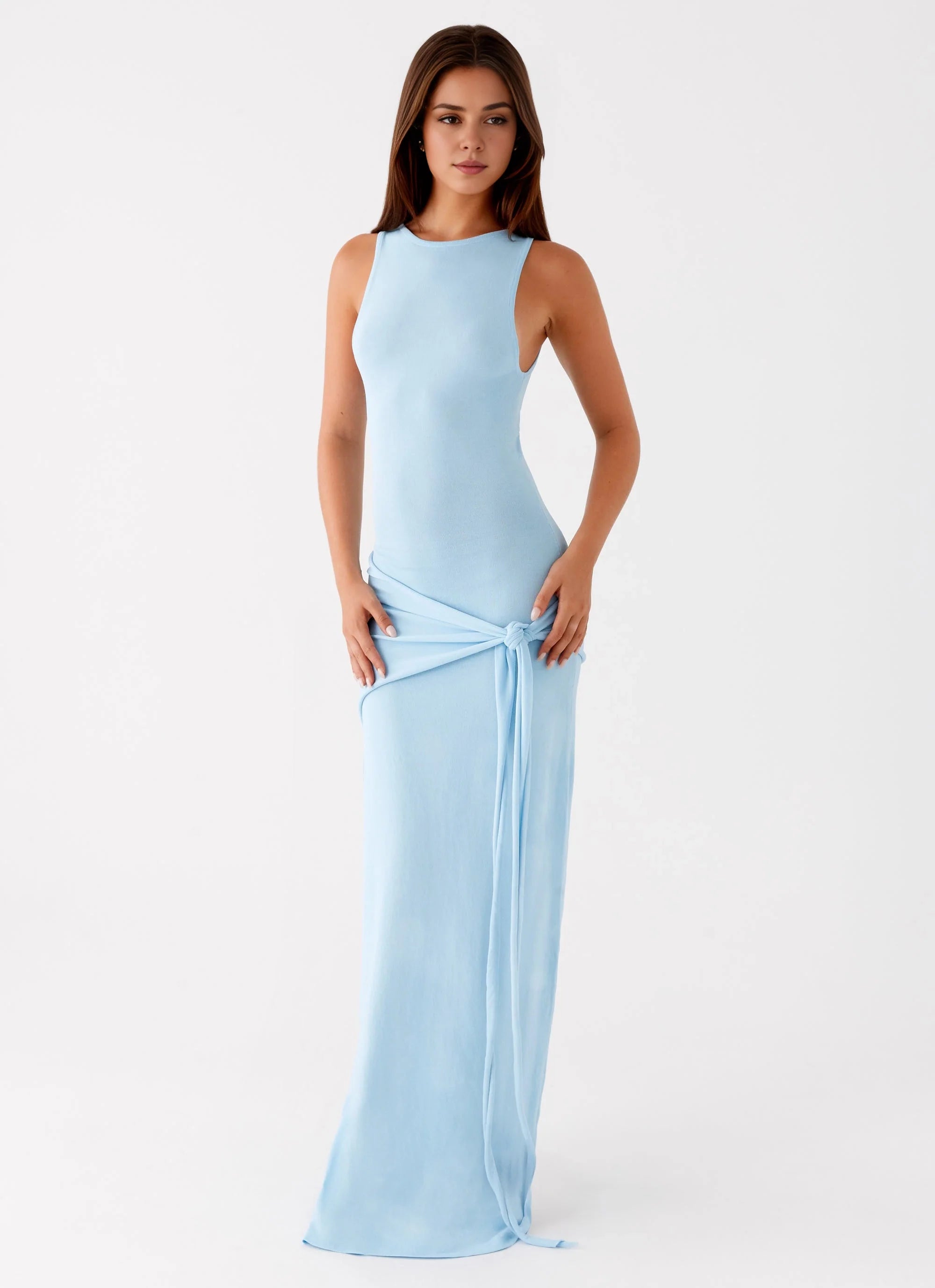 OKBBN's stylish long fitting knit fabric with a high round neck and smooth silhouette Prom Dresses