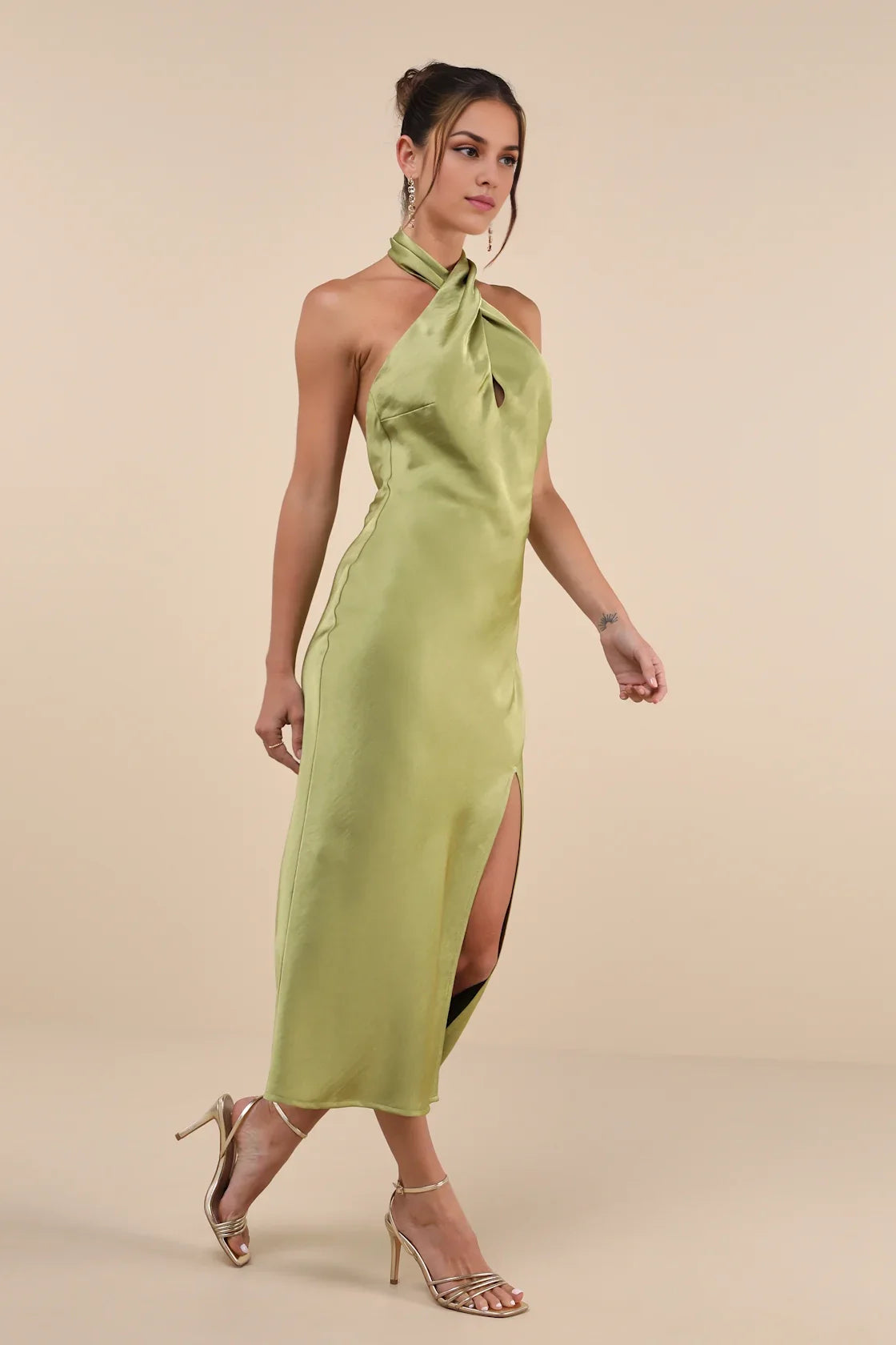 OKBBN's unique satin hanging neck mid length cross tight corset Homecoming Dresses