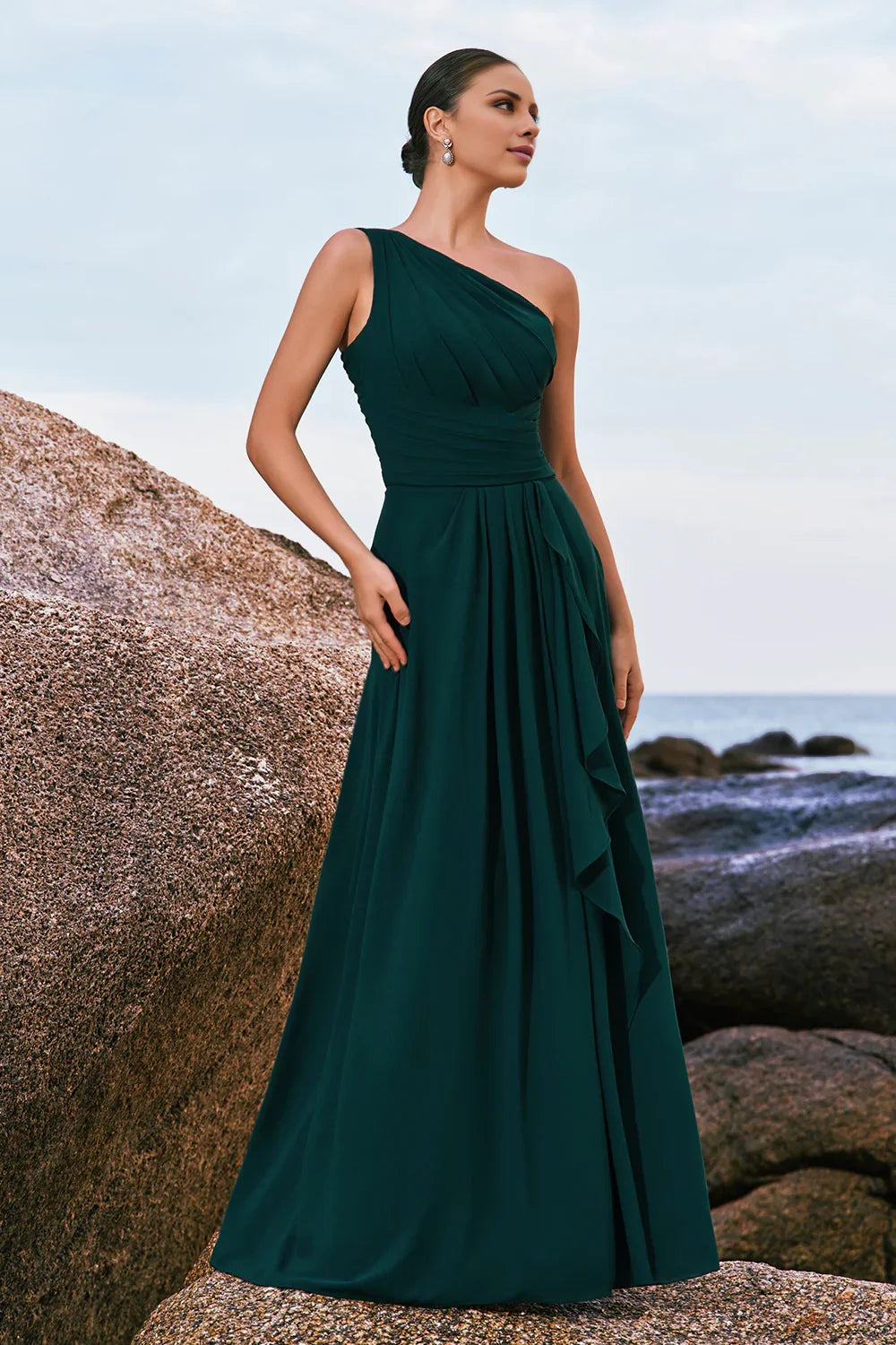 OKBBN's unique single shoulder chiffon pleated A-line Bridesmaid Dresses