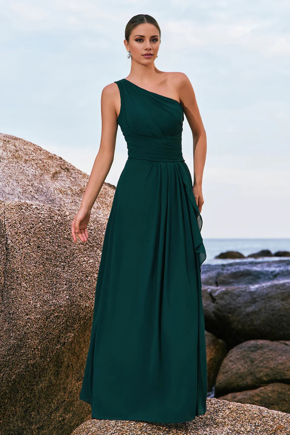 OKBBN's unique single shoulder chiffon pleated A-line Bridesmaid Dresses